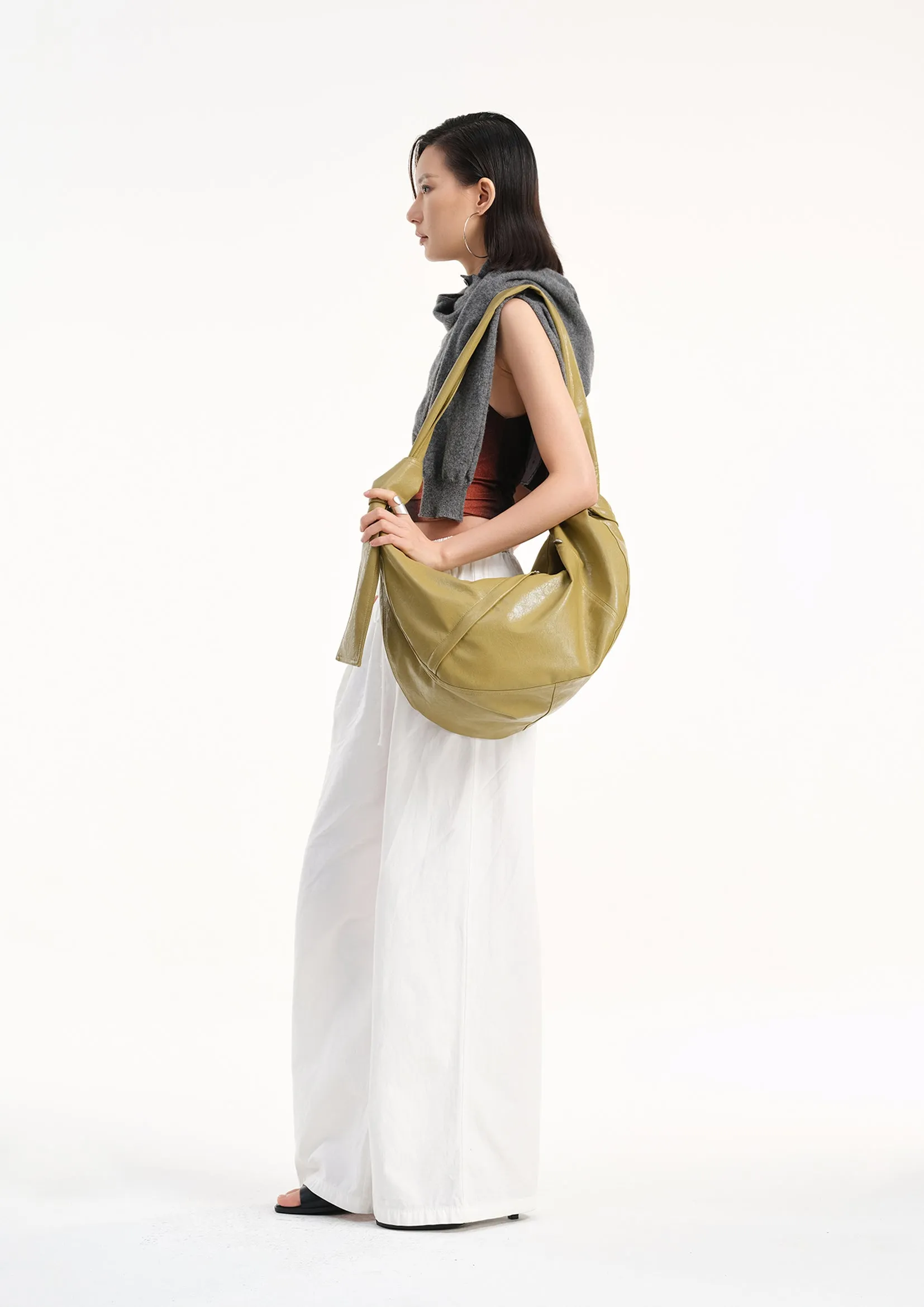 Vegan leather large dumpling bag - mustard