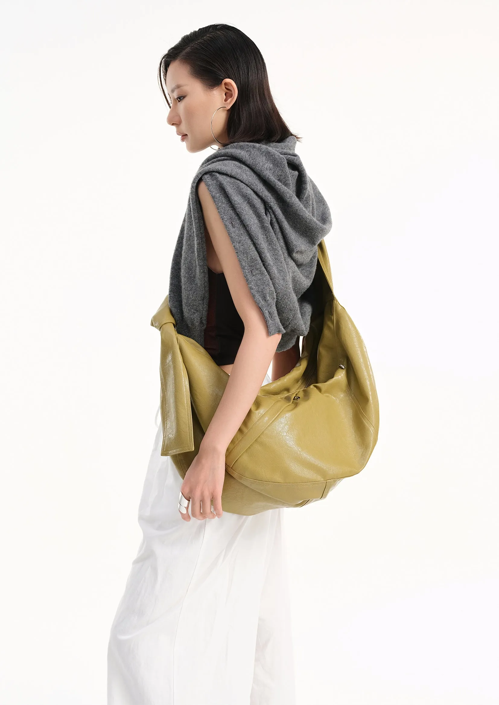 Vegan leather large dumpling bag - mustard