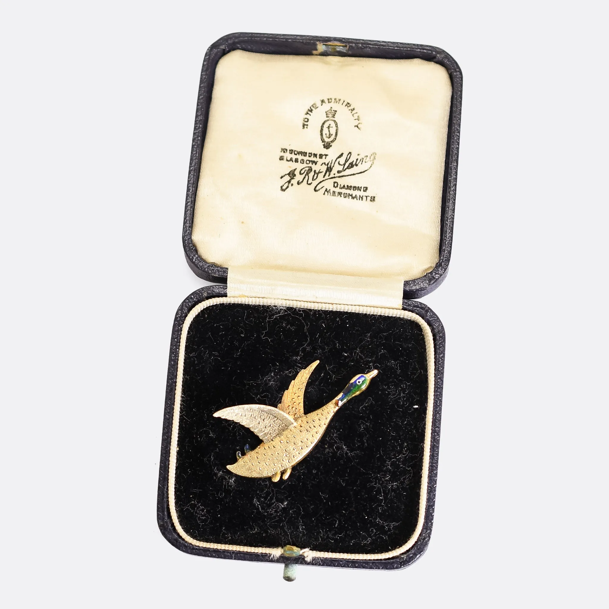 Victorian Enamel "Duck in Flight" Brooch