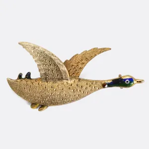 Victorian Enamel "Duck in Flight" Brooch