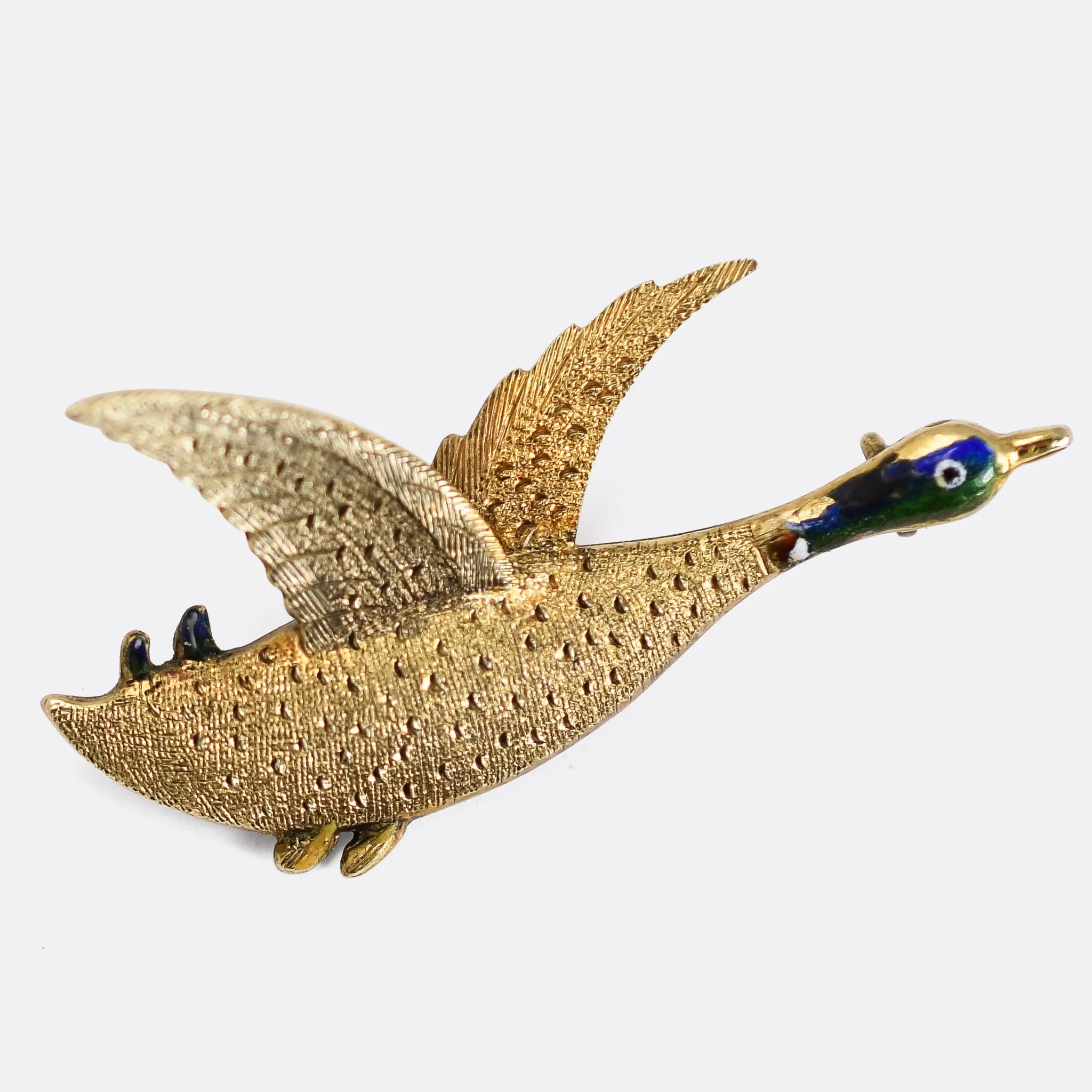 Victorian Enamel "Duck in Flight" Brooch