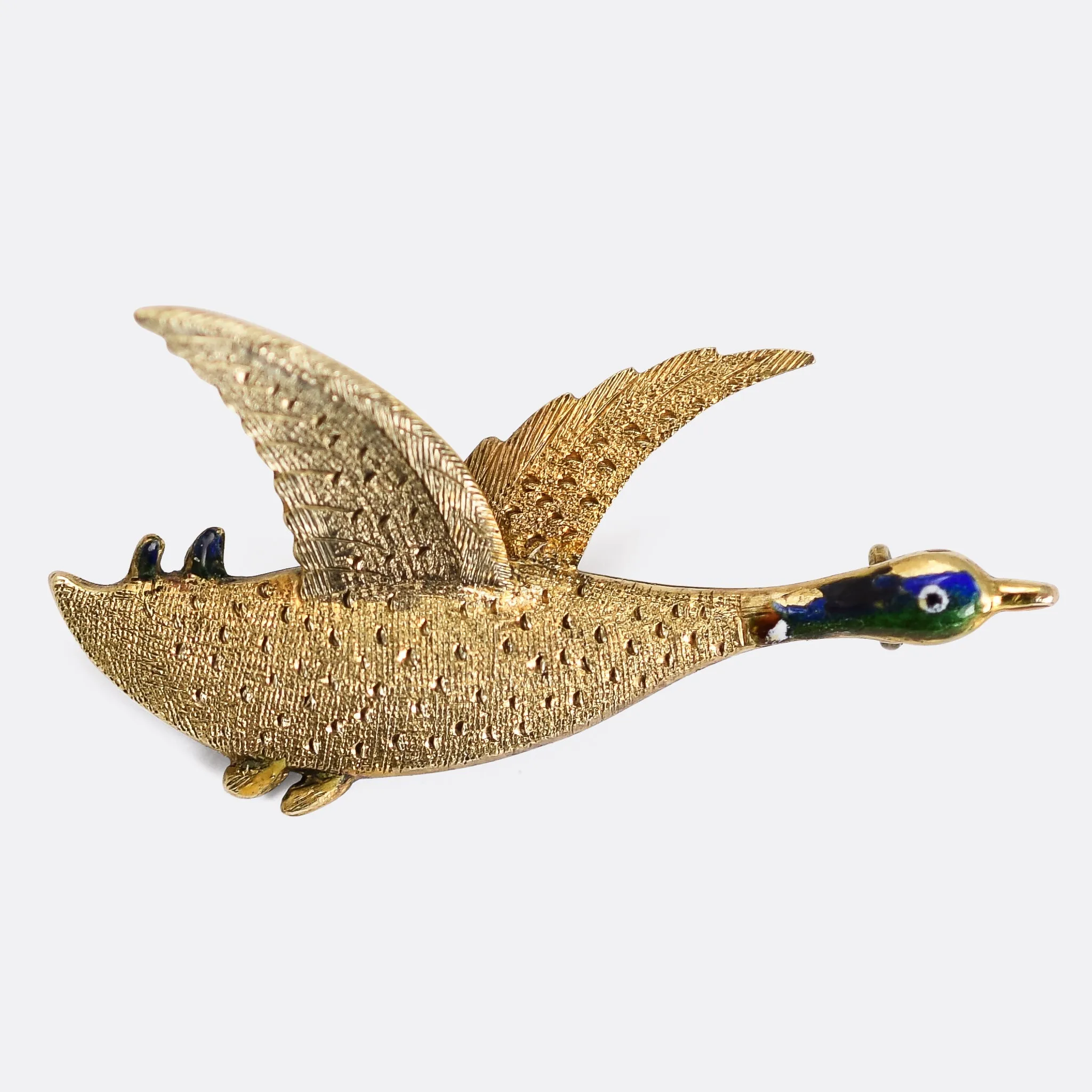 Victorian Enamel "Duck in Flight" Brooch