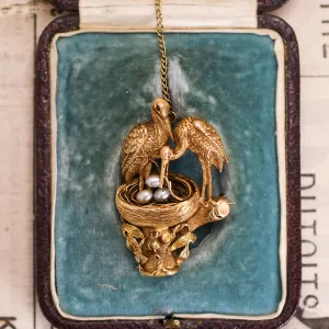 Victorian Pearl Stork Fertility Brooch