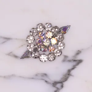 Vintage 1950s Diamante Crystals, Aurora Borealis Rhinestones Brooch, Silver Tone Setting, Brooches and Pins