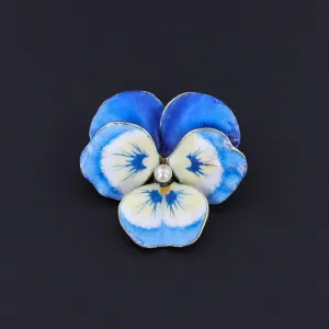 Vintage Blue Enamel Pansy Brooch of 14k Gold