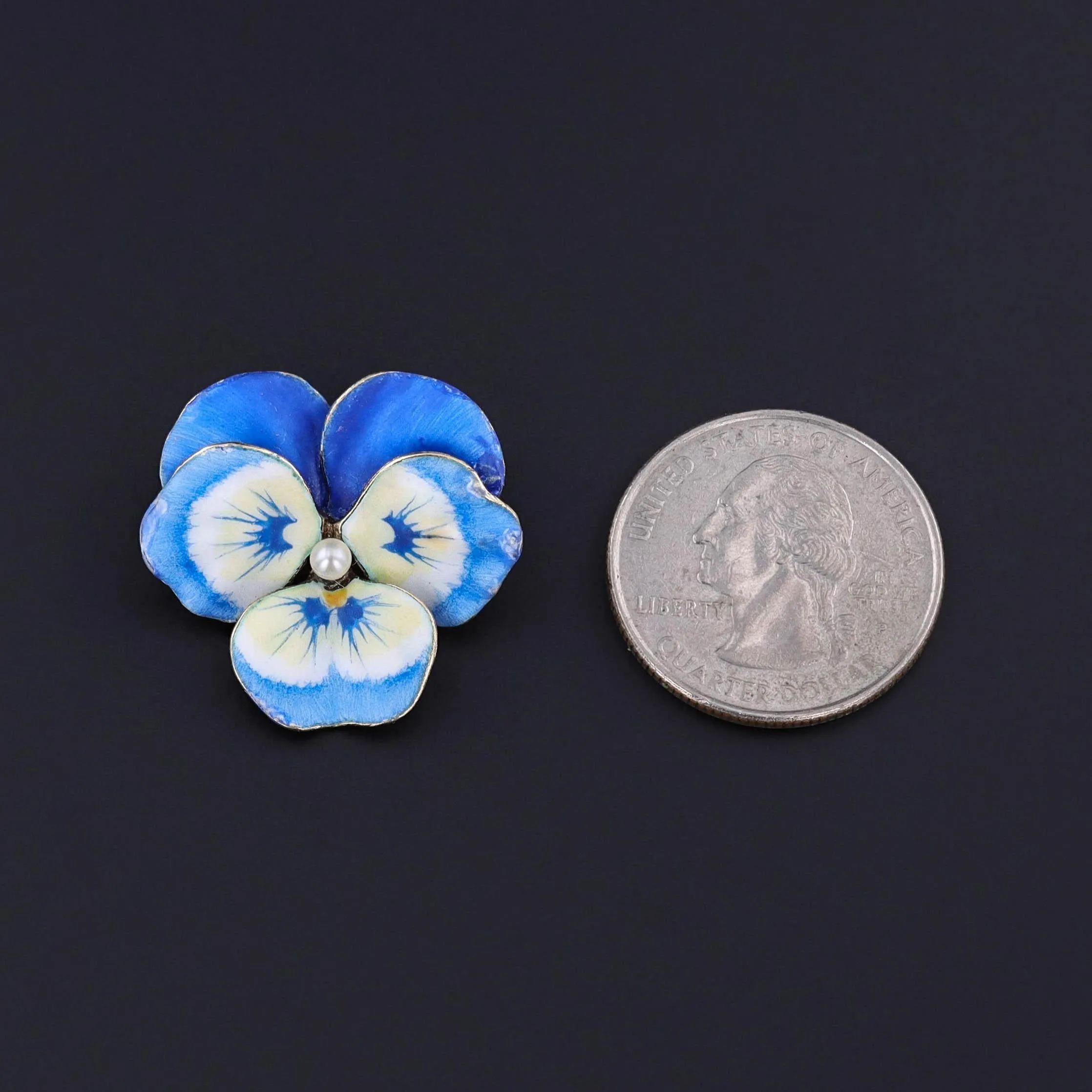 Vintage Blue Enamel Pansy Brooch of 14k Gold