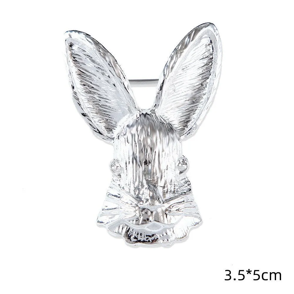Vintage Crystal Hollow Bunny Brooches for Women Cute Bow Rhinestone Rabbit Animal Office Casual Brooch Girls Cartoon Pins Gifts