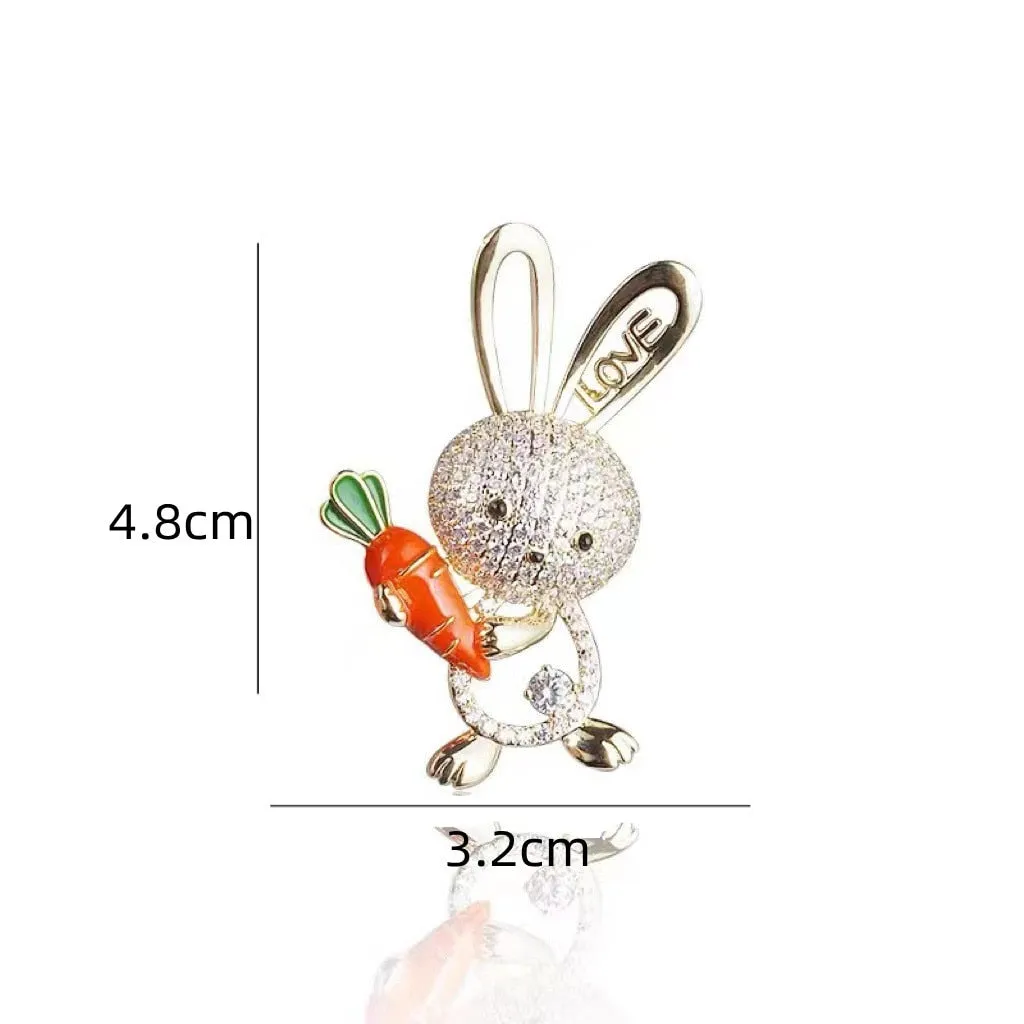 Vintage Crystal Hollow Bunny Brooches for Women Cute Bow Rhinestone Rabbit Animal Office Casual Brooch Girls Cartoon Pins Gifts