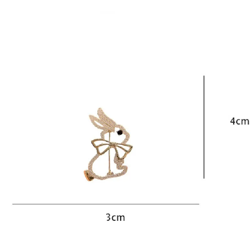 Vintage Crystal Hollow Bunny Brooches for Women Cute Bow Rhinestone Rabbit Animal Office Casual Brooch Girls Cartoon Pins Gifts