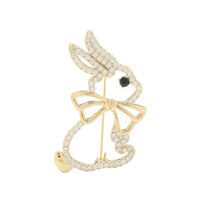 Vintage Crystal Hollow Bunny Brooches for Women Cute Bow Rhinestone Rabbit Animal Office Casual Brooch Girls Cartoon Pins Gifts