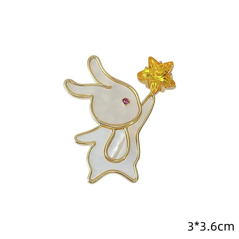 Vintage Crystal Hollow Bunny Brooches for Women Cute Bow Rhinestone Rabbit Animal Office Casual Brooch Girls Cartoon Pins Gifts