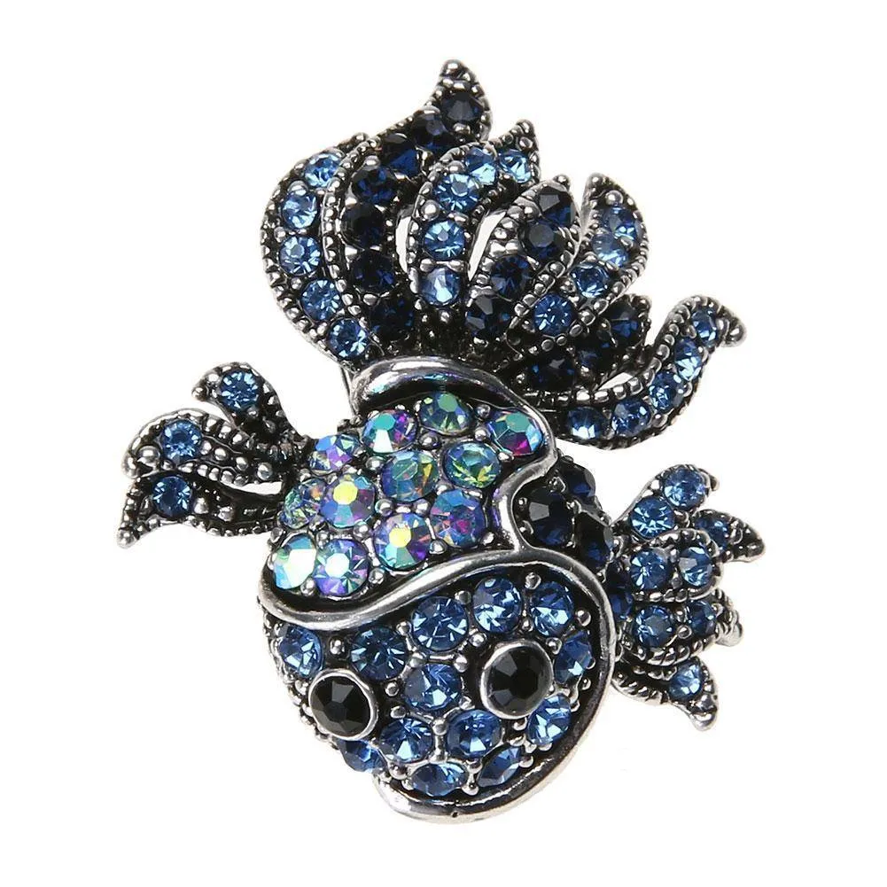 Vintage Cute Blue Crystal Fish Brooches