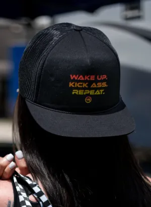 Wake Up Kick Ass Repeat Flat Bill