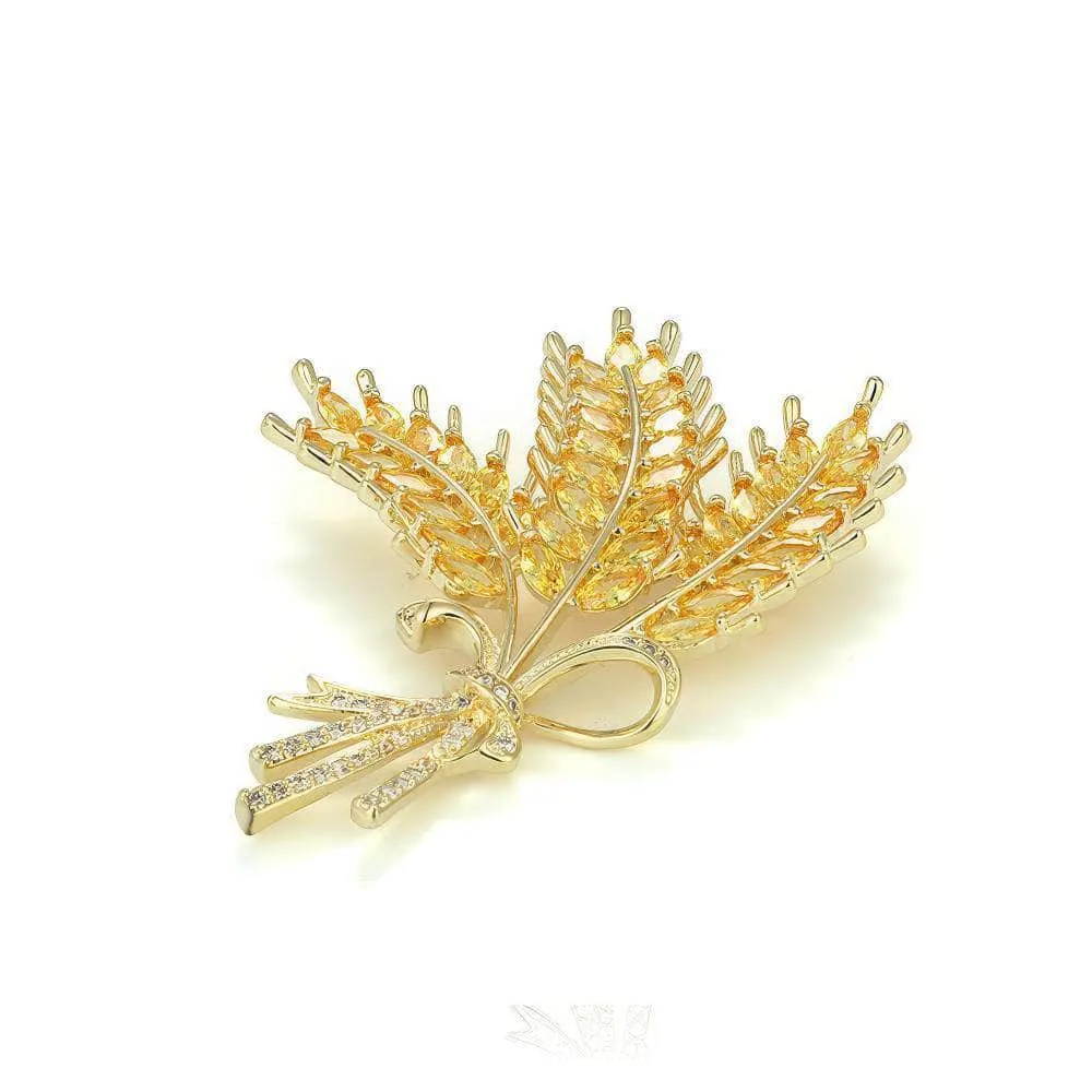 Wheat Ear Crystal-Embedded Brooch