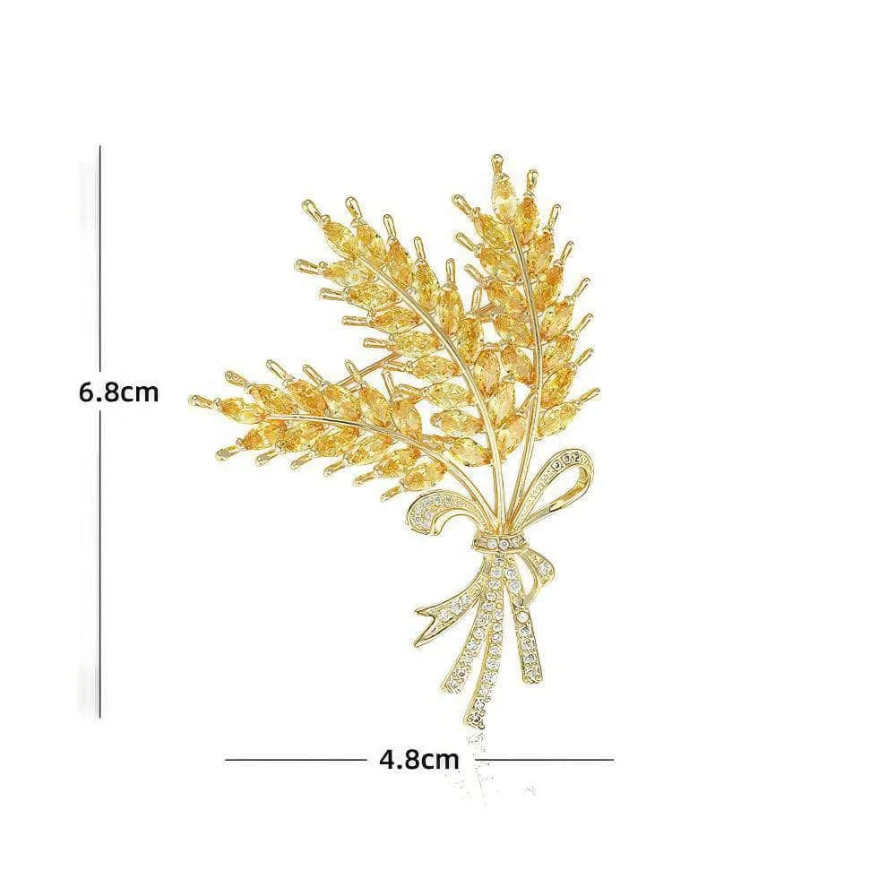 Wheat Ear Crystal-Embedded Brooch
