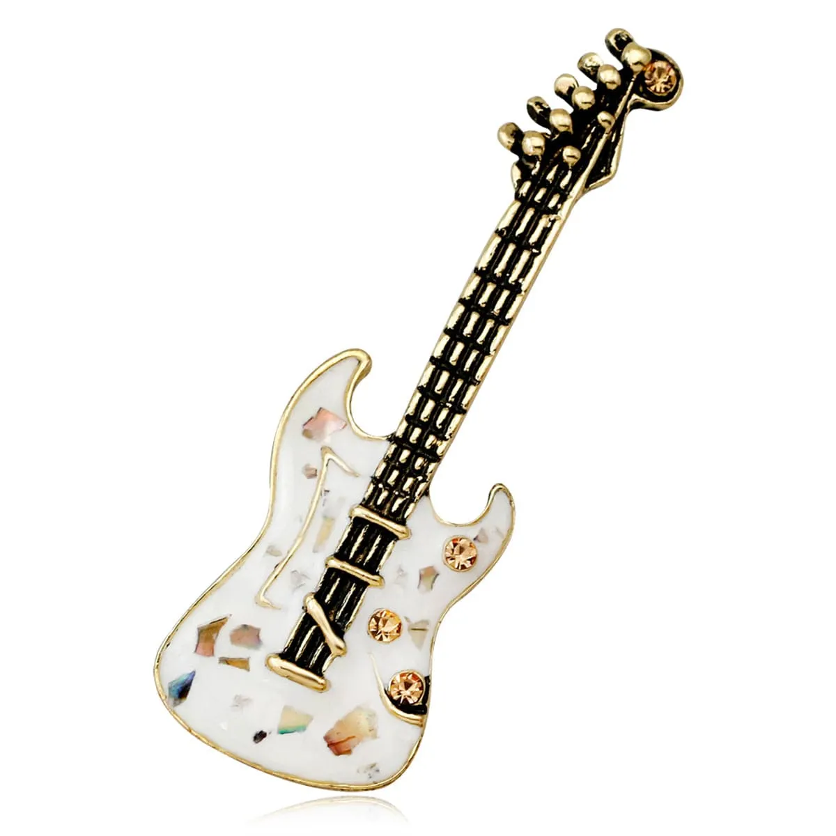 White & Cubic Zirconia Guitar Brooch