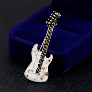 White & Cubic Zirconia Guitar Brooch
