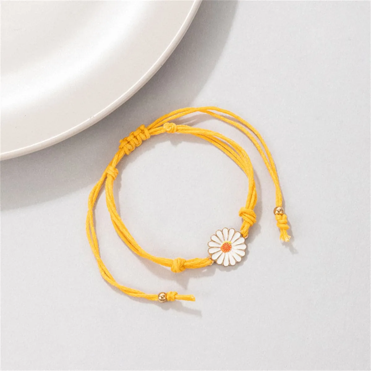 White & Yellow Mum Knotted Anklet