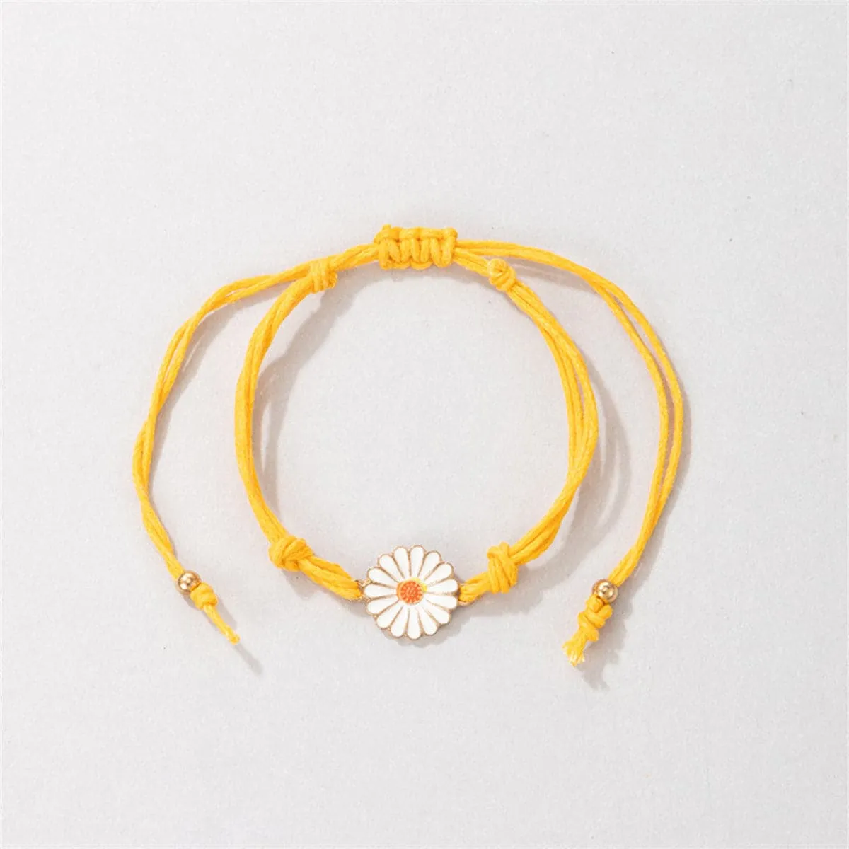 White & Yellow Mum Knotted Anklet