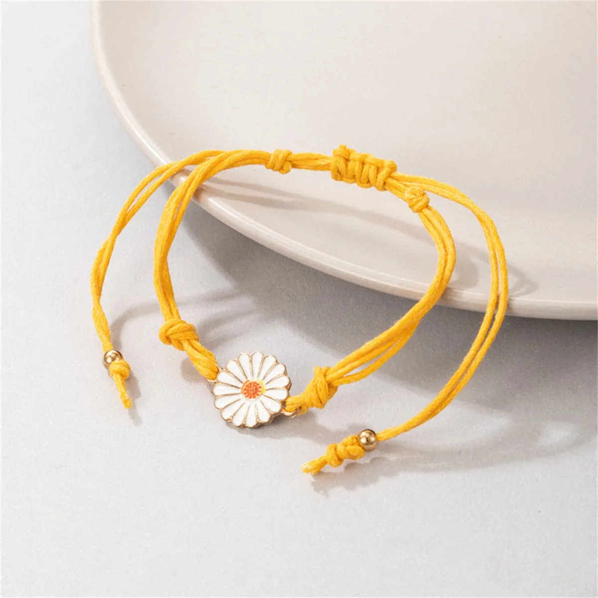 White & Yellow Mum Knotted Anklet