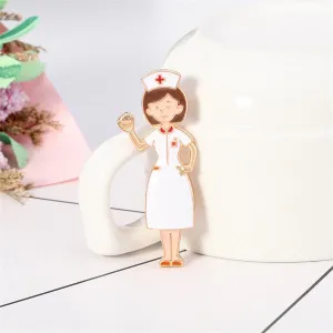White Enamel & 18K Gold-Plated Nurse Brooch