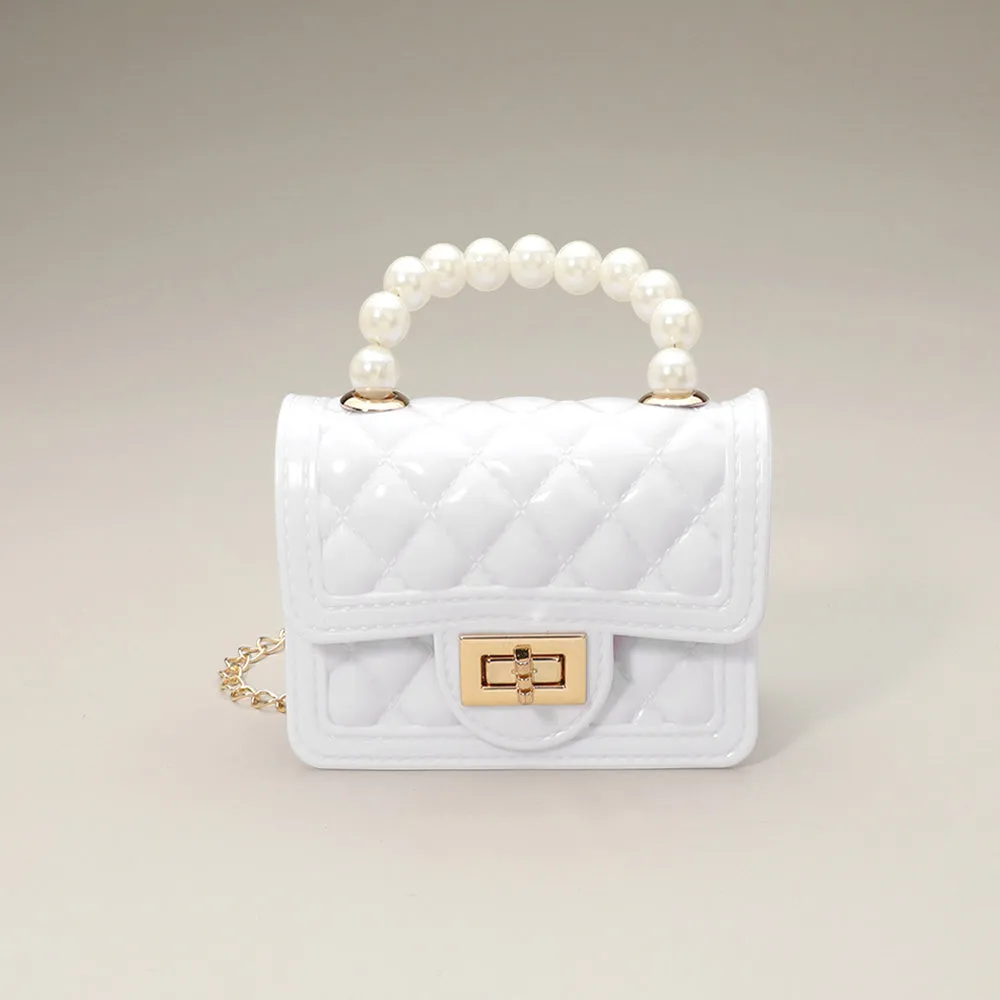 White Pearl Handle Mini Jelly Hand Bag / Crossbody Bag