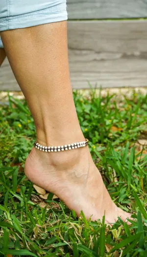 White Turquoise Golden Brass Boho Anklet