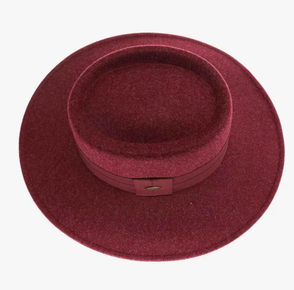 Wide Ribbon Band Fabric C.C Panama Hat-Heather Wine