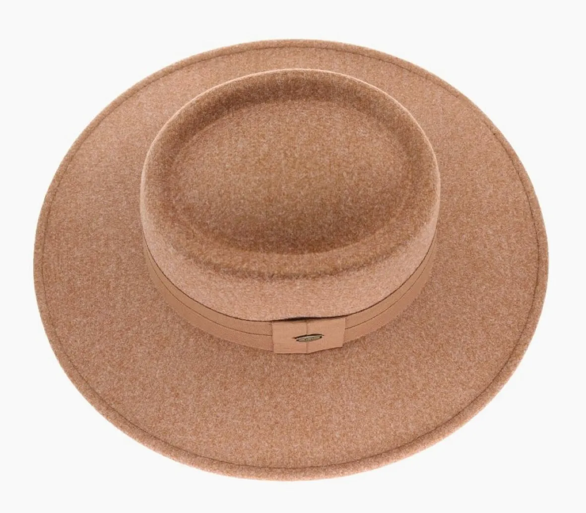 Wide Ribbon Band Vegan Fabric C.C Panama Hat-Heather Camel