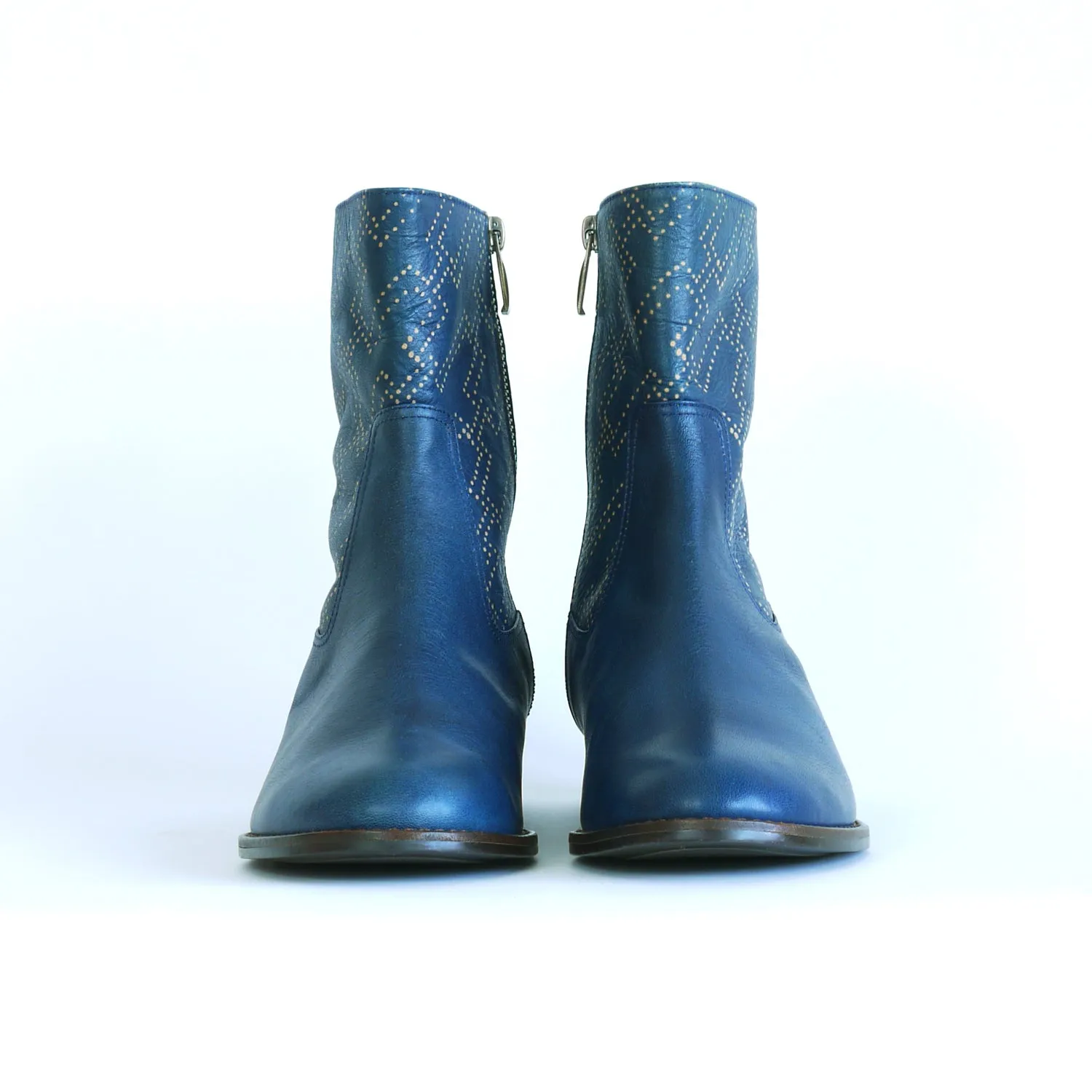 Woman's Ankle Boots.  Indigo dyed leather boots.  SASHIKO