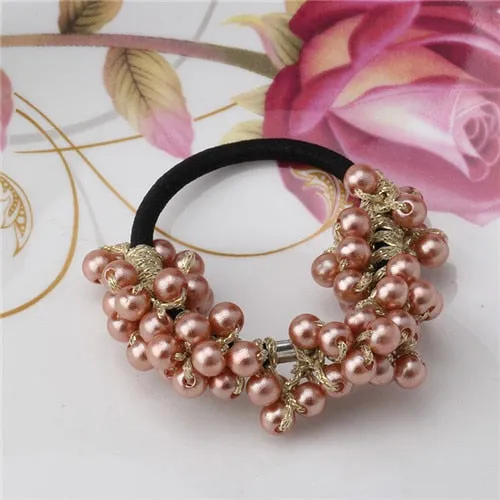 Women Hair Accessories Pearls Beads Headbands Ponytail Holder Girls Scrunchies Vintage Elastic Hair Bands Rubber Rope Headdress