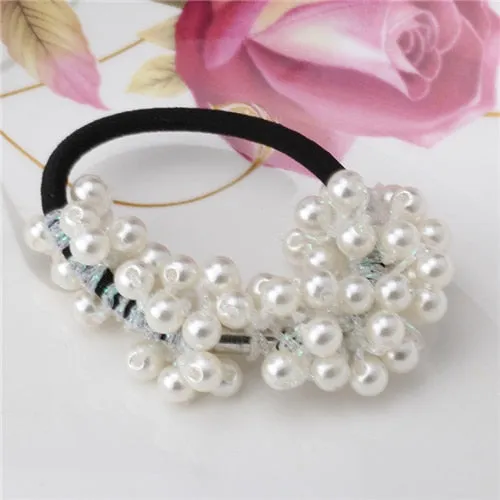 Women Hair Accessories Pearls Beads Headbands Ponytail Holder Girls Scrunchies Vintage Elastic Hair Bands Rubber Rope Headdress