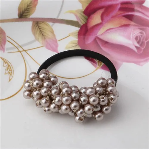 Women Hair Accessories Pearls Beads Headbands Ponytail Holder Girls Scrunchies Vintage Elastic Hair Bands Rubber Rope Headdress
