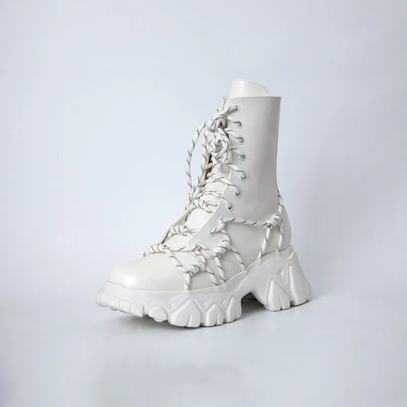 Women Reflective Lace-up Casual Ankle Boots Thick Bottom