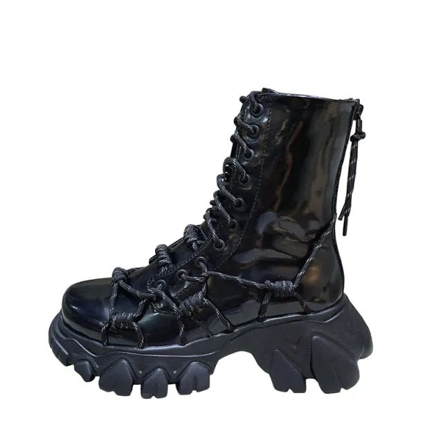 Women Reflective Lace-up Casual Ankle Boots Thick Bottom