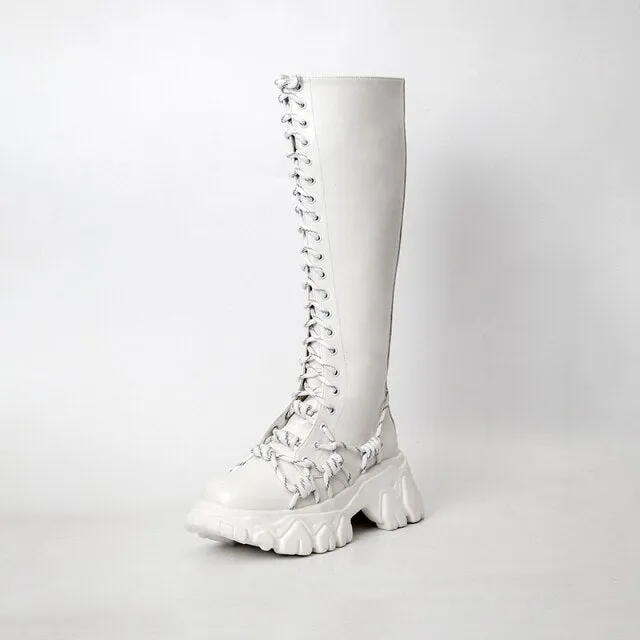 Women Reflective Lace-up Casual Ankle Boots Thick Bottom