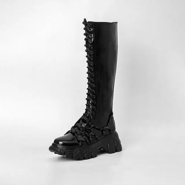 Women Reflective Lace-up Casual Ankle Boots Thick Bottom