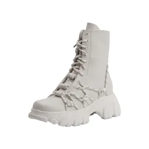 Women Reflective Lace-up Casual Ankle Boots Thick Bottom
