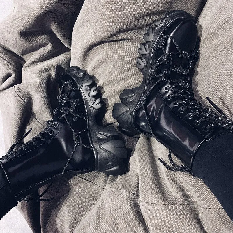 Women Reflective Lace-up Casual Ankle Boots Thick Bottom