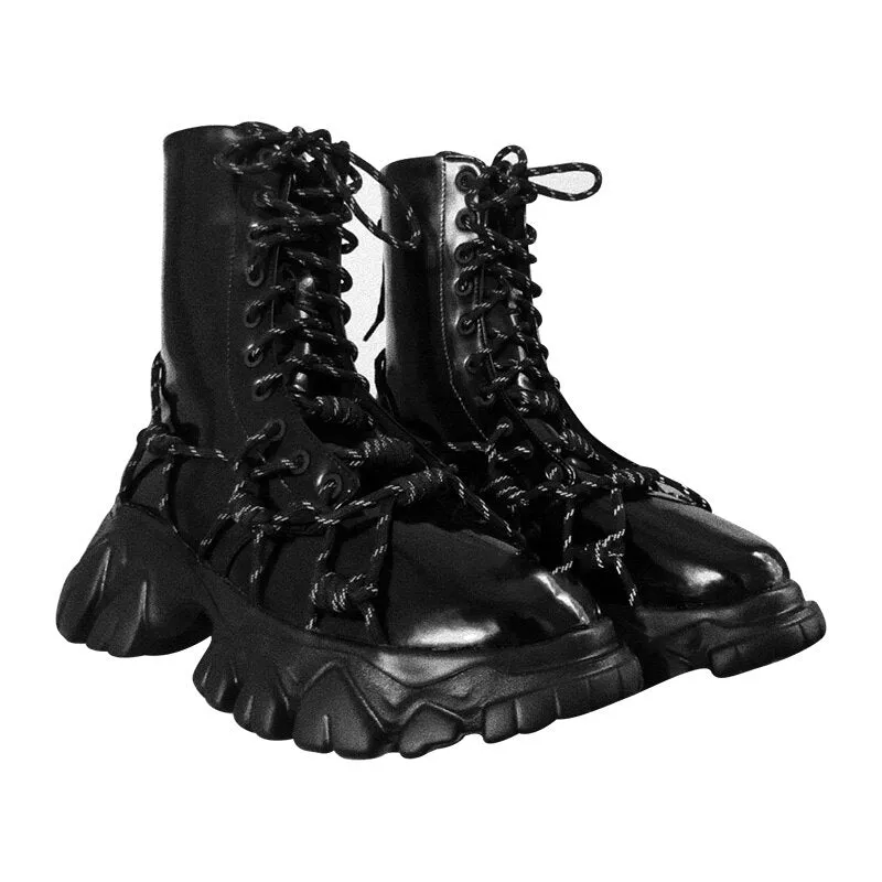Women Reflective Lace-up Casual Ankle Boots Thick Bottom