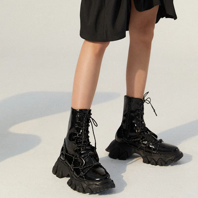 Women Reflective Lace-up Casual Ankle Boots Thick Bottom