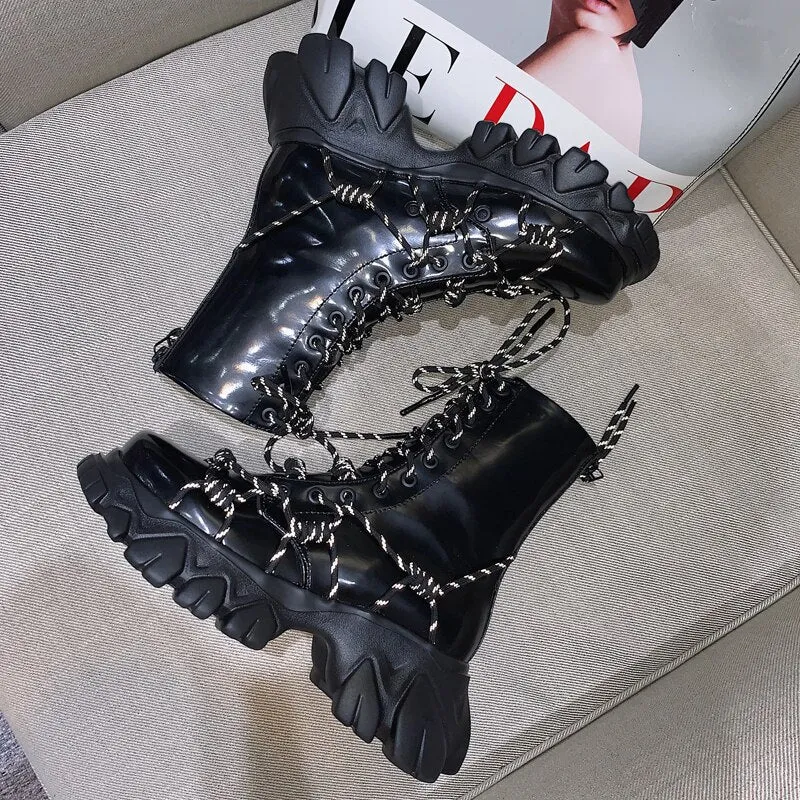 Women Reflective Lace-up Casual Ankle Boots Thick Bottom