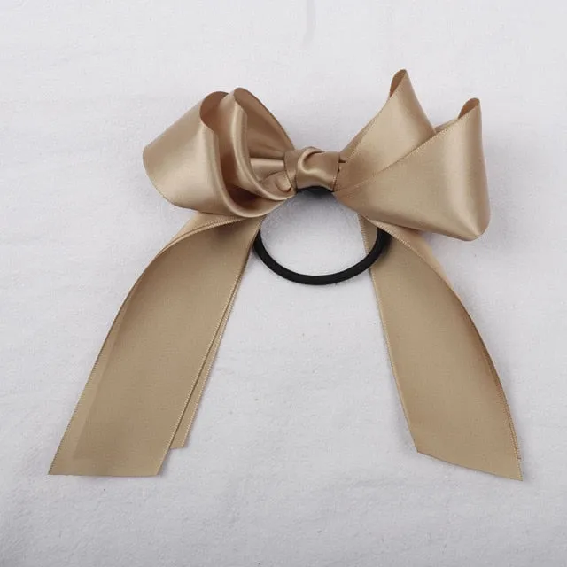 Women Rubber Bands Tiara Satin Ribbon Hair Bow Elastic Hair Band Rope Scrunchies Ponytail Holder Gum for Girls Hair Accessories