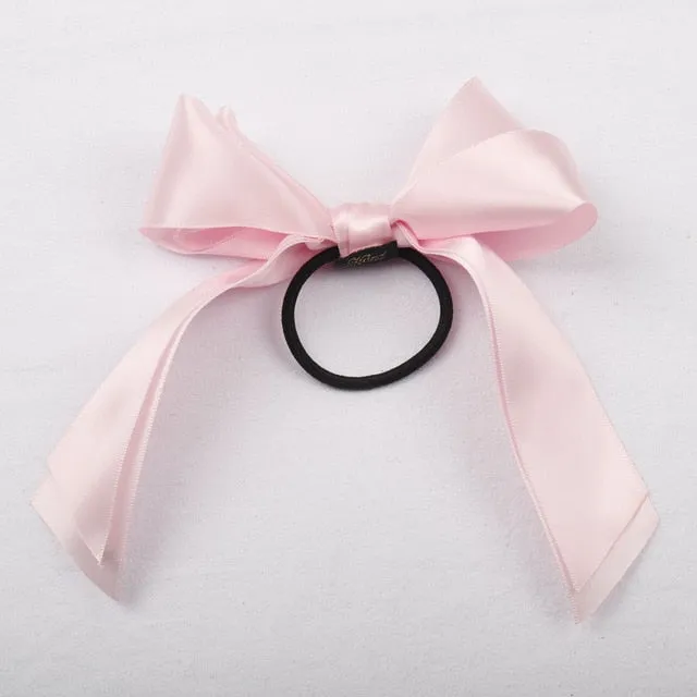 Women Rubber Bands Tiara Satin Ribbon Hair Bow Elastic Hair Band Rope Scrunchies Ponytail Holder Gum for Girls Hair Accessories