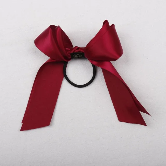 Women Rubber Bands Tiara Satin Ribbon Hair Bow Elastic Hair Band Rope Scrunchies Ponytail Holder Gum for Girls Hair Accessories