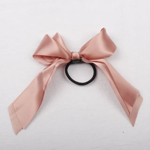Women Rubber Bands Tiara Satin Ribbon Hair Bow Elastic Hair Band Rope Scrunchies Ponytail Holder Gum for Girls Hair Accessories