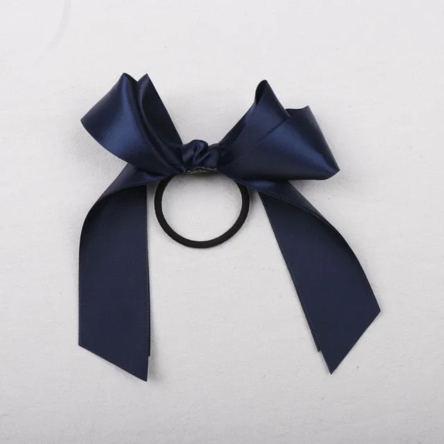 Women Rubber Bands Tiara Satin Ribbon Hair Bow Elastic Hair Band Rope Scrunchies Ponytail Holder Gum for Girls Hair Accessories