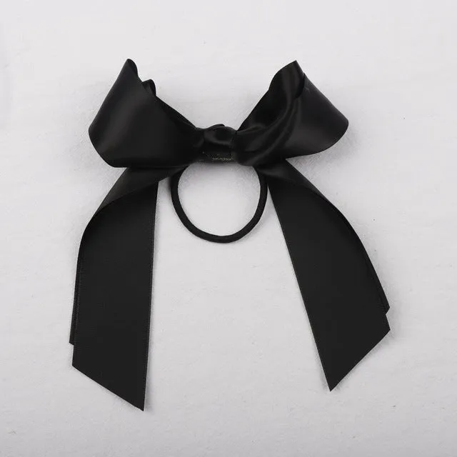 Women Rubber Bands Tiara Satin Ribbon Hair Bow Elastic Hair Band Rope Scrunchies Ponytail Holder Gum for Girls Hair Accessories
