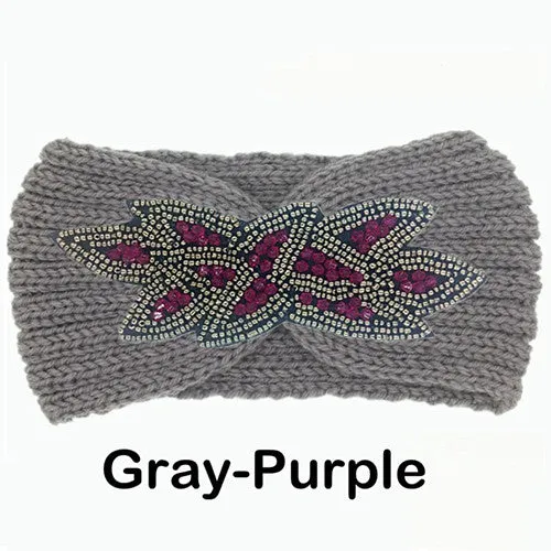 Women's Beaded Knitted Wool Headbands Boho Flower Turban Head Wrap Bandage Winter Ear Warmer Girls Hairband Hair Accessories