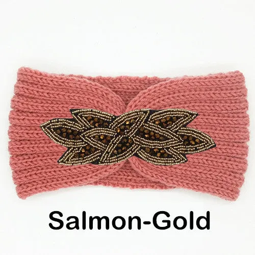 Women's Beaded Knitted Wool Headbands Boho Flower Turban Head Wrap Bandage Winter Ear Warmer Girls Hairband Hair Accessories